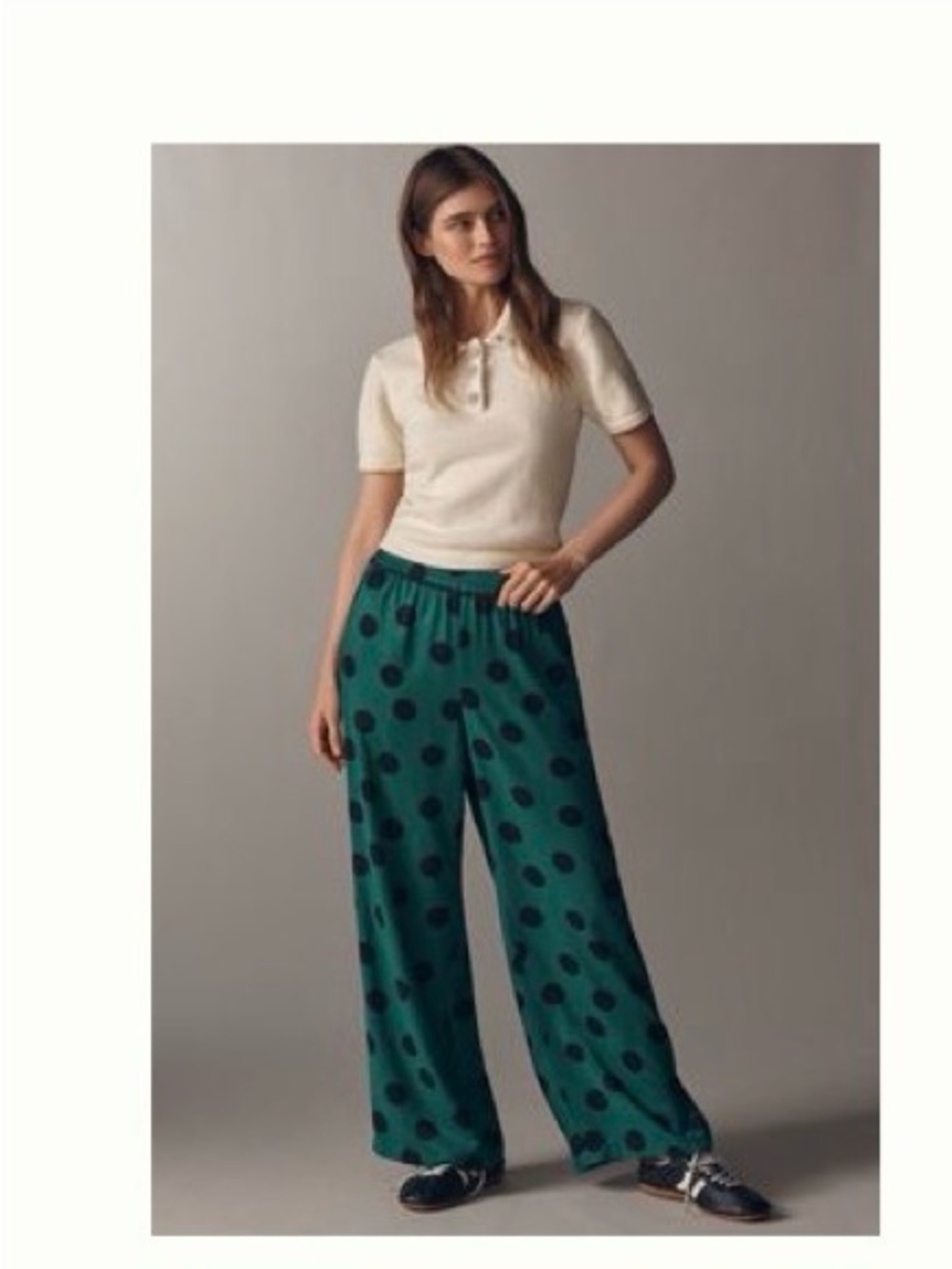 Maeve Teal Wide-Leg Polka Dot Pants